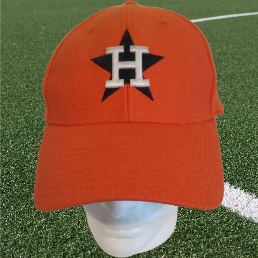 LOGO Embroidered Houston Astros Flex Fit Cap Hat One Size Stretch Orange